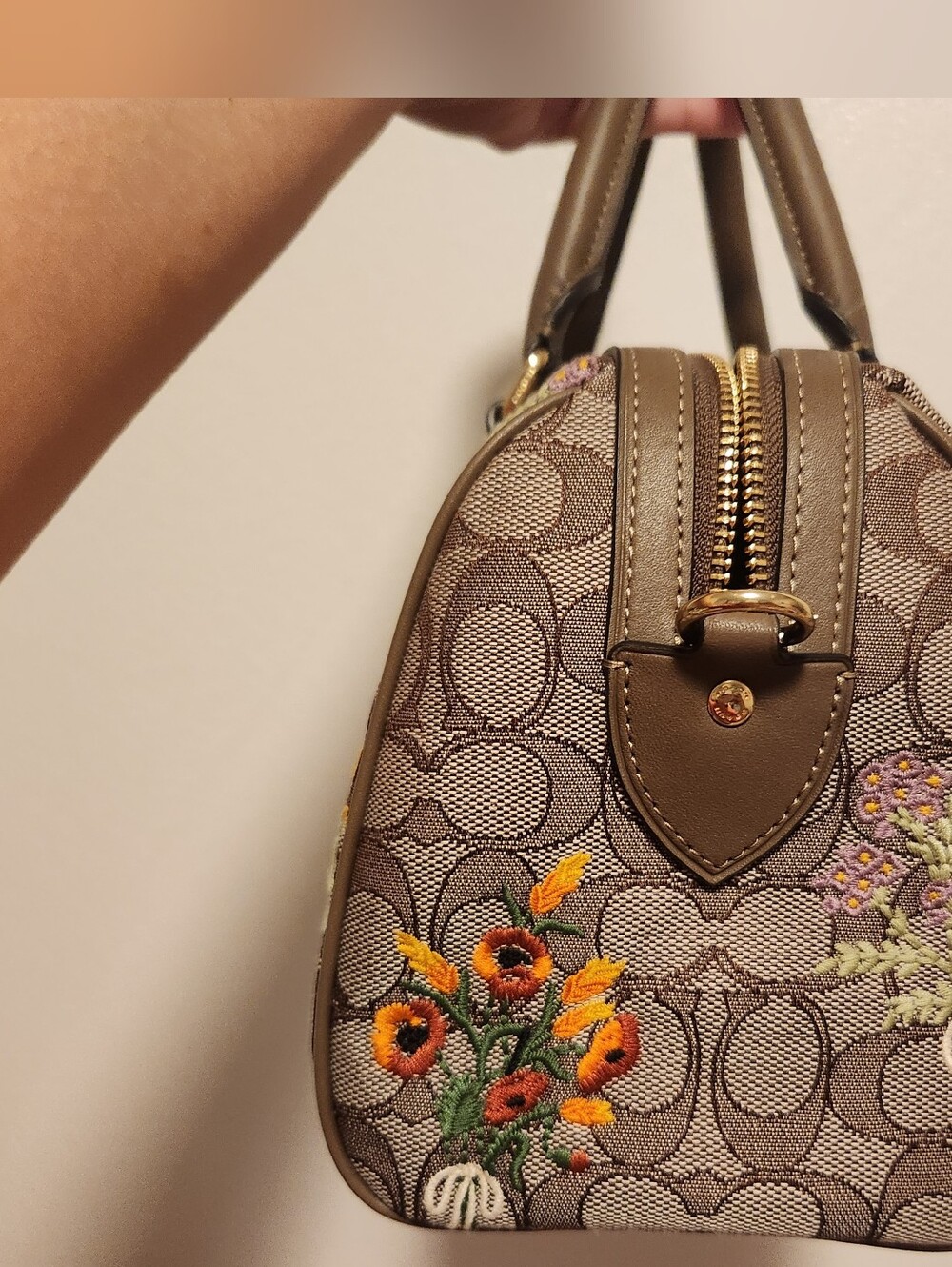 Coach Brown Signature Satchel with Multicolor Floral Embroidery- NEVER USED - Picture 2 of 7
